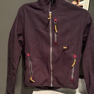 REI Kids Large Black Fleece Jacket with Yellow Accents